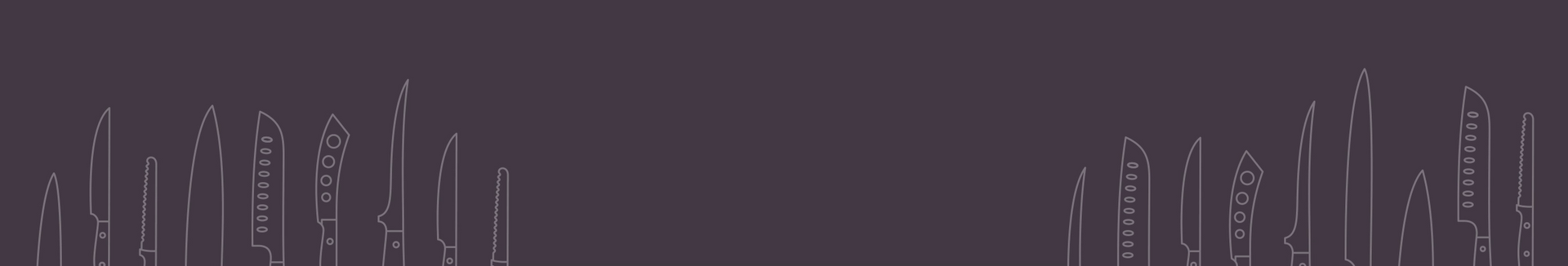 Set of knives on a dark background with white outlines